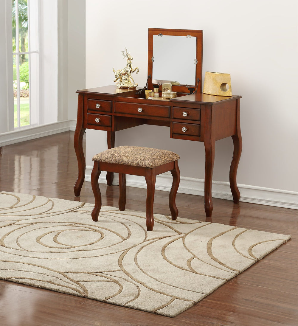 English Elm Classic Elegant Vanity Set with Flip-Top Mirror and Stool, Compact 43" x 18" Dressing Table with Storage Cherry 25 L x 16 W x 48 H B011113336