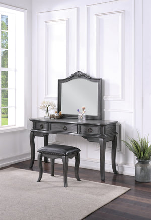 English Elm Contemporary Grey Vanity Desk Set with Padded Stool, Arched Mirror & Floral Crown, 3 Drawers, Chic Elegance B011113310