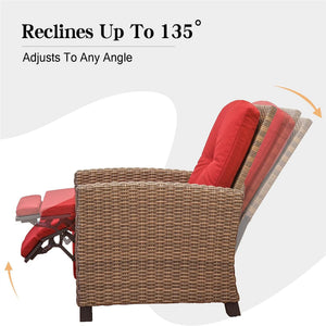 English Elm Indoor All-Weather Wicker Recliner with Red Olefin Cushion, Steel Frame, Easy Assembly, 350 lb Capacity W1859113288