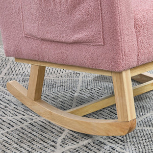 English Elm Welike 27.5" W Modern High Back Rocking Chair with Lumbar Pillow, Side Pockets, Cozy Design Pink Teddy W834105961