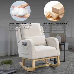 English Elm Welike 27.5" W Modern High Back Rocking Chair with Lumbar Pillow, Side Pockets, Cozy Design Beige W834105963