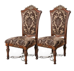English Elm Traditional Brown Cherry Side Chairs Set of 2 — Solid Wood, Intricate Carved Backs, Floral Upholstery, Formal Dining Room Elegance B011113348