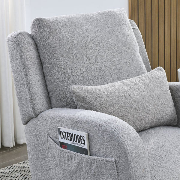 English Elm Welike 27.5" W Modern High Back Rocking Chair with Lumbar Pillow, Side Pockets, Cozy Design Grey Teddy W834105957