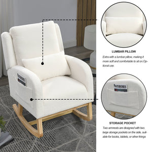 English Elm Welike 27.5" W Modern Accent High Back Rocking Chair with Lumbar Pillow, Side Pockets, Cozy Upholstery and 250 lb Capacity Ivory W834P356489