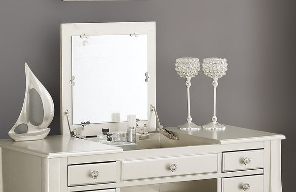 English Elm Classic Vanity Set with Flip-Top Mirror and Stool, 43" x 18" x 39" H, Spacious Drawers, Elegant Legs and Cushioned Seat for Bedroom Glamorous Makeup Station Silver 25 L x 16 W x 48 H B011113333