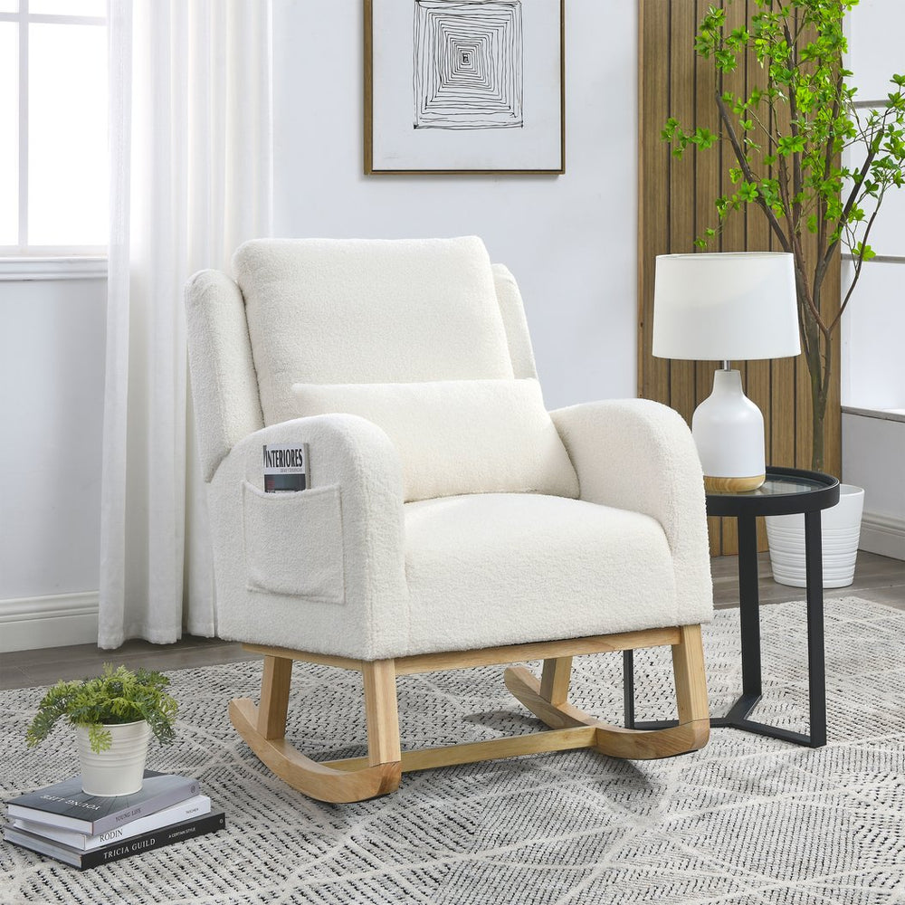 English Elm Welike 27.5" W Modern High Back Rocking Chair with Lumbar Pillow, Side Pockets, Cozy Design Ivory W834105955