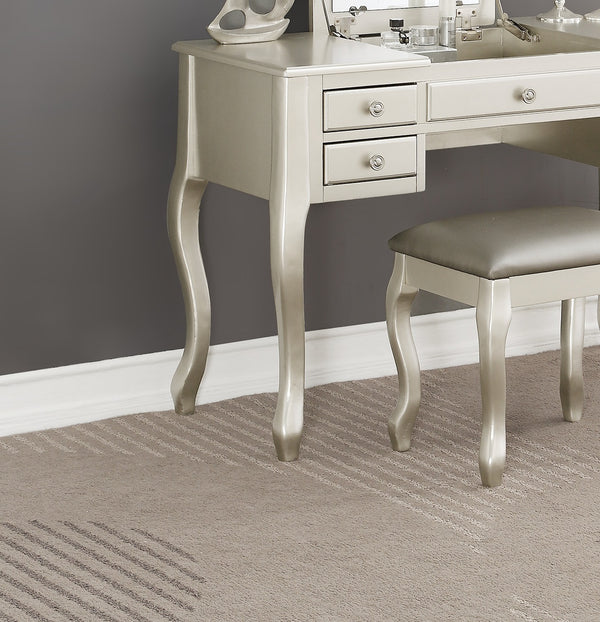 English Elm Classic Vanity Set with Flip-Top Mirror and Stool, 43" x 18" x 39" H, Spacious Drawers, Elegant Legs and Cushioned Seat for Bedroom Glamorous Makeup Station Silver 25 L x 16 W x 48 H B011113333