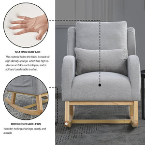 English Elm Welike 27.5" W Modern Accent High Back Rocking Chair with Lumbar Pillow, Side Pockets, Cozy Upholstery and 250 lb Capacity Grey W834P356491
