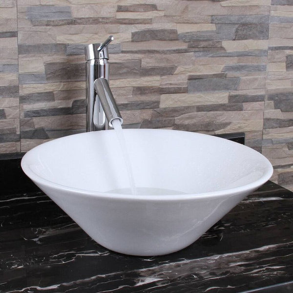 English Elm Ceramic Round Above Counter Art Basin White Bathroom Vessel Sink Stain-Resistant Easy-Clean W99969283