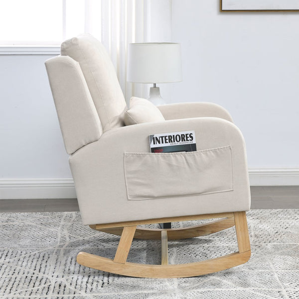 English Elm Welike 27.5" W Modern High Back Rocking Chair with Lumbar Pillow, Side Pockets, Cozy Design Beige W834105963