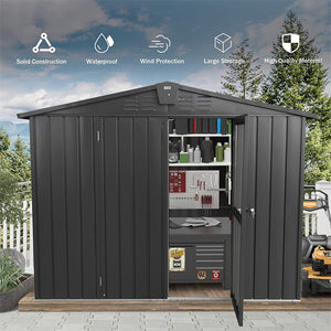 English Elm Outdoor Galvanized Steel Storage Shed with Lockable Doors Vented Waterproof Backyard Dark Gray W1859S00031