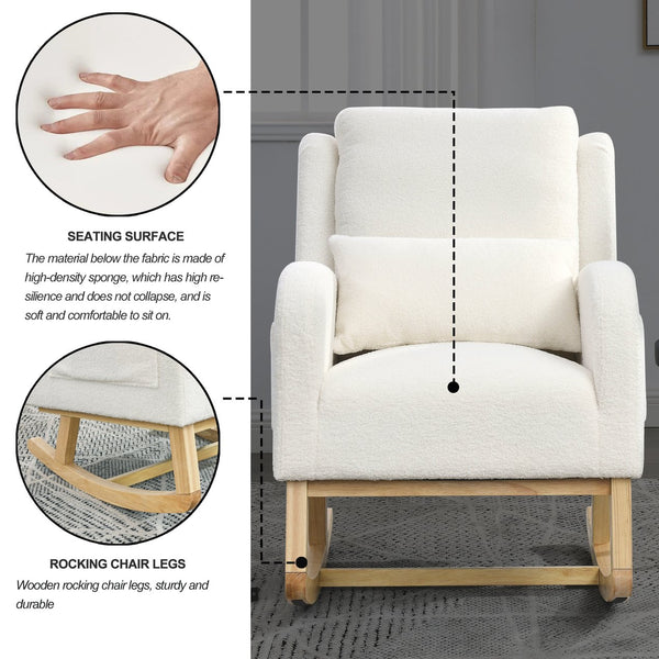 English Elm Welike 27.5" W Modern High Back Rocking Chair with Lumbar Pillow, Side Pockets, Cozy Design Ivory W834105955