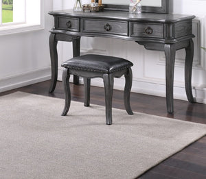 English Elm Contemporary Grey Vanity Desk Set with Padded Stool, Arched Mirror & Floral Crown, 3 Drawers, Chic Elegance B011113310