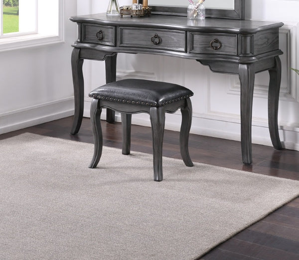 English Elm Contemporary Grey Vanity Desk Set with Padded Stool, Arched Mirror & Floral Crown, 3 Drawers, Chic Elegance B011113310