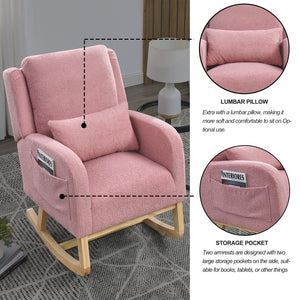 English Elm Welike 27.5" W Modern High Back Rocking Chair with Lumbar Pillow, Side Pockets, Cozy Design Pink Teddy W834105961