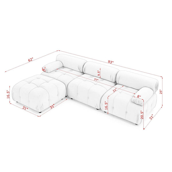 English Elm Modular Velvet Sectional Sofa with Button Tufted Seats and Reversible Ottoman Included Pink W1413S00018