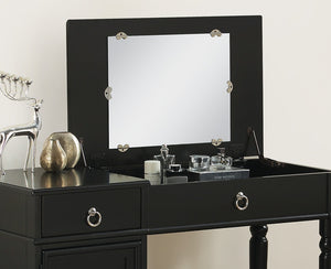 English Elm Bedroom Vanity Set with Stool and Flip Mirror Storage, Heart Accent Drawer, Kid-Friendly Design Black 24 L x 27 W x 34 H B011113339