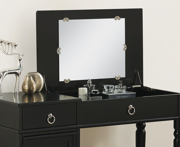 English Elm Bedroom Vanity Set with Stool and Flip Mirror Storage, Heart Accent Drawer, Kid-Friendly Design Black 24 L x 27 W x 34 H B011113339