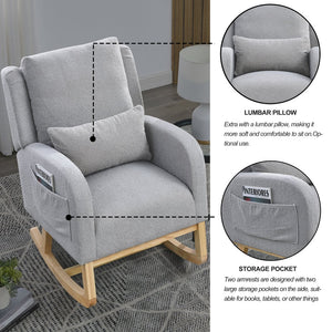 English Elm Welike 27.5" W Modern High Back Rocking Chair with Lumbar Pillow, Side Pockets, Cozy Design Grey Teddy W834105957
