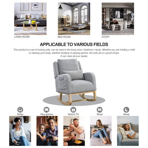 English Elm Welike 27.5" W Modern High Back Rocking Chair with Lumbar Pillow, Side Pockets, Cozy Design Grey Teddy W834105957