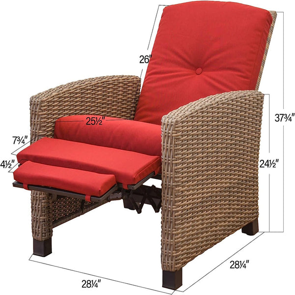 English Elm Indoor All-Weather Wicker Recliner with Red Olefin Cushion, Steel Frame, Easy Assembly, 350 lb Capacity W1859113288