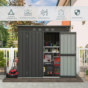 English Elm Outdoor Galvanized Steel Storage Shed with Lockable Doors and Waterproof Gable Roof W1859S00033
