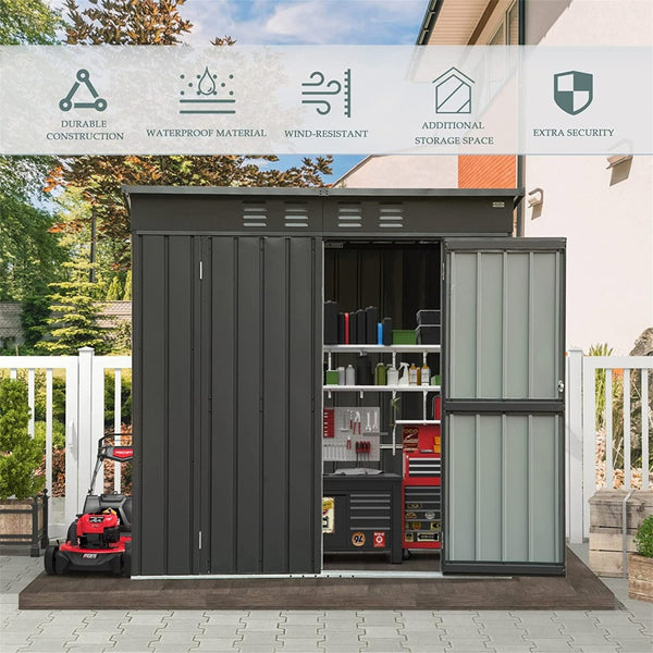 English Elm Outdoor Galvanized Steel Storage Shed with Lockable Doors and Waterproof Gable Roof W1859S00033