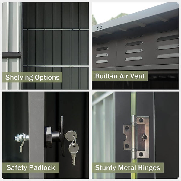 English Elm Backyard Steel Utility Shed Sloped Roof Lockable Vented Galvanized Outdoor Storage W1859S00034