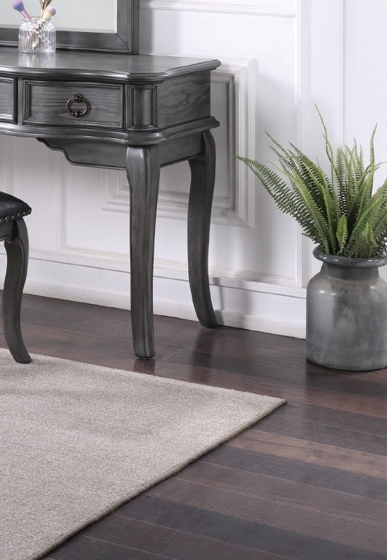 English Elm Contemporary Grey Vanity Desk Set with Padded Stool, Arched Mirror & Floral Crown, 3 Drawers, Chic Elegance B011113310