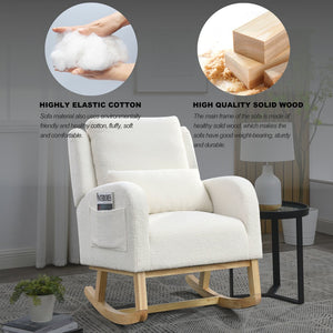 English Elm Welike 27.5" W Modern High Back Rocking Chair with Lumbar Pillow, Side Pockets, Cozy Design Ivory W834105955