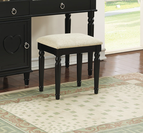 English Elm Bedroom Vanity Set with Stool and Flip Mirror Storage, Heart Accent Drawer, Kid-Friendly Design Black 24 L x 27 W x 34 H B011113339