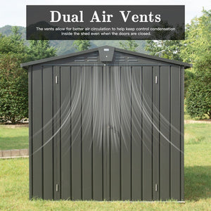 English Elm Outdoor Galvanized Steel Storage Shed with Lockable Doors and Spire Roof Backyard W1859S00030