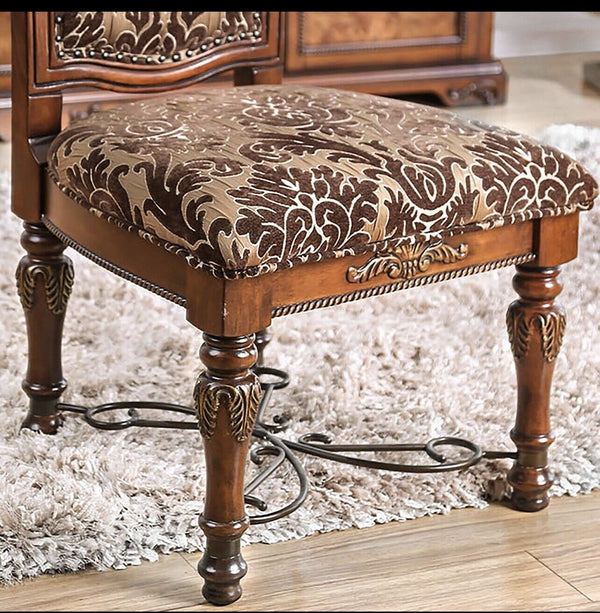 English Elm Traditional Brown Cherry Side Chairs Set of 2 — Solid Wood, Intricate Carved Backs, Floral Upholstery, Formal Dining Room Elegance B011113348