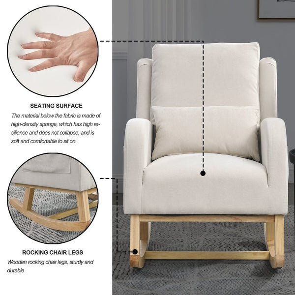 English Elm Welike 27.5" W Modern High Back Rocking Chair with Lumbar Pillow, Side Pockets, Cozy Design Beige W834105963