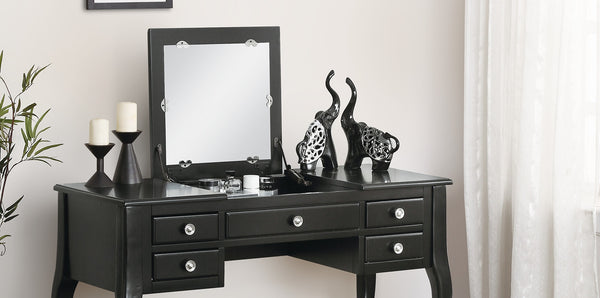 English Elm Classic Elegant Vanity Set with Flip-Top Mirror and Stool, Compact 43" x 18" Dressing Table with Storage Black 25 L x 16 W x 48 H B011113335