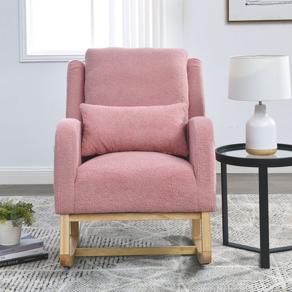 English Elm Welike 27.5" W Modern High Back Rocking Chair with Lumbar Pillow, Side Pockets, Cozy Design Pink Teddy W834105961