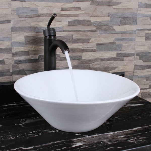English Elm Ceramic Round Above Counter Art Basin White Bathroom Vessel Sink Stain-Resistant Easy-Clean W99969283