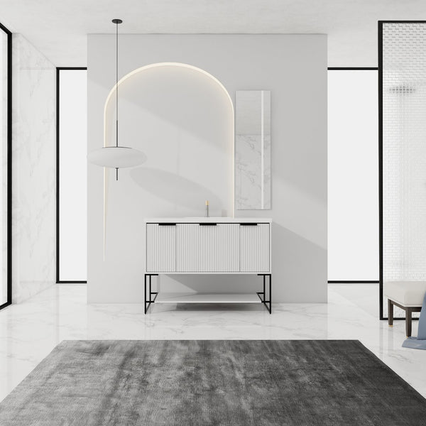 English Elm 48 Freestanding Bathroom Vanity with Resin Basin, Soft-Close Doors & Drawer, Metal Handle, Sleek Design White W99951398