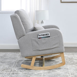 English Elm Welike 27.5" W Modern Accent High Back Rocking Chair with Lumbar Pillow, Side Pockets, Cozy Upholstery and 250 lb Capacity Grey W834P356491