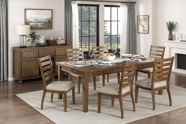 English Elm Cherry Finish Arts and Crafts Dining Set with Ladder Back Chairs and Dovetail Drawer Table B011S00398