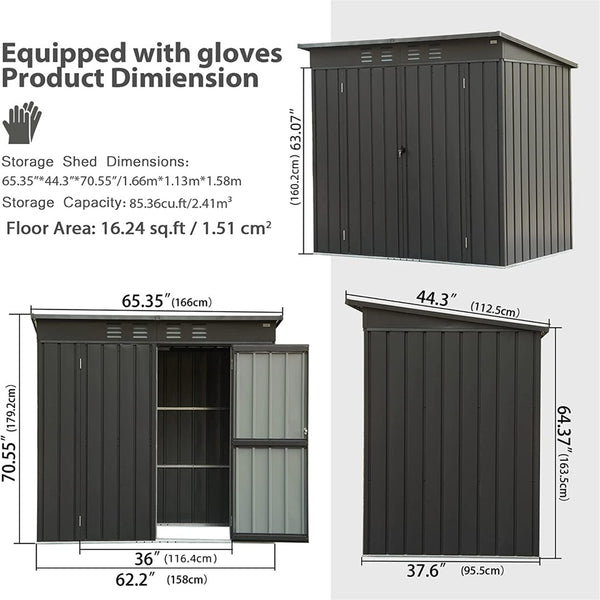 English Elm Backyard Steel Utility Shed Sloped Roof Lockable Vented Galvanized Outdoor Storage W1859S00034