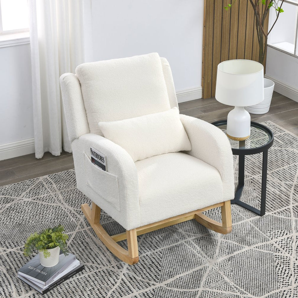 English Elm Welike 27.5" W Modern High Back Rocking Chair with Lumbar Pillow, Side Pockets, Cozy Design Ivory W834105955