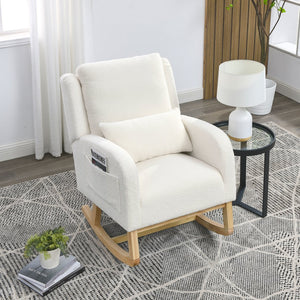 English Elm Welike 27.5" W Modern High Back Rocking Chair with Lumbar Pillow, Side Pockets, Cozy Design Ivory W834105955