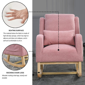 English Elm Welike 27.5" W Modern High Back Rocking Chair with Lumbar Pillow, Side Pockets, Cozy Design Pink Teddy W834105961