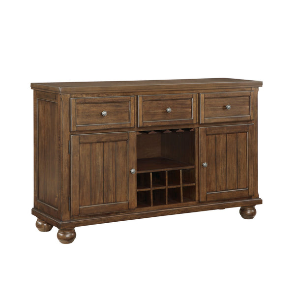 English Elm Cherry Tigard Traditional Server Buffet Cabinet with Adjustable Shelf, 8-Bottle Wine Rack & Drawers B011113352