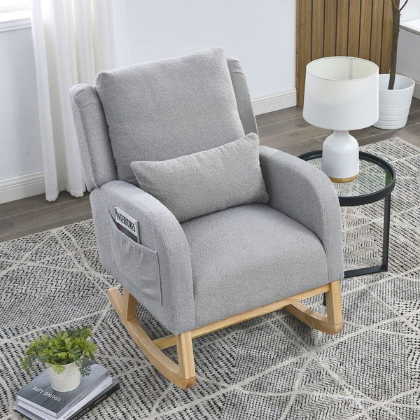 English Elm Welike 27.5" W Modern Accent High Back Rocking Chair with Lumbar Pillow, Side Pockets, Cozy Upholstery and 250 lb Capacity Grey W834P356491