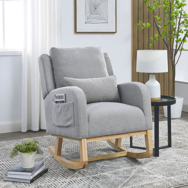 English Elm Welike 27.5" W Modern Accent High Back Rocking Chair with Lumbar Pillow, Side Pockets, Cozy Upholstery and 250 lb Capacity Grey W834P356491