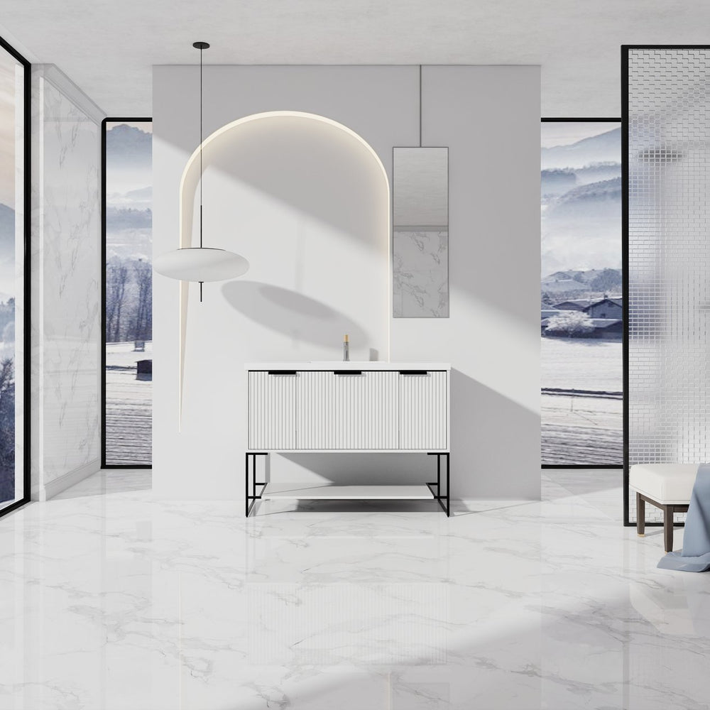 English Elm 48 Freestanding Bathroom Vanity with Resin Basin, Soft-Close Doors & Drawer, Metal Handle, Sleek Design White W99951398