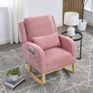 English Elm Welike 27.5" W Modern High Back Rocking Chair with Lumbar Pillow, Side Pockets, Cozy Design Pink Teddy W834105961