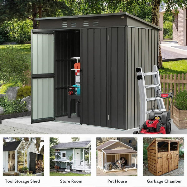 English Elm Outdoor Galvanized Steel Storage Shed with Lockable Doors and Waterproof Gable Roof W1859S00033